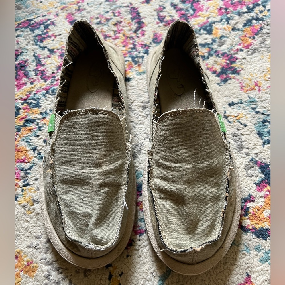 Sanuk Women’s Donna Soft Top Hemp Slip On Shoes Olive Grey Sz 7